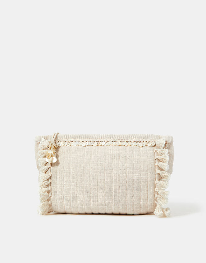 Shell & Tassel Embellished Make Up Bag, , large