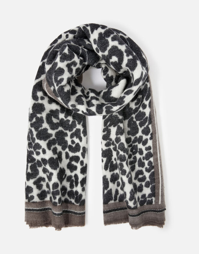 Monochrome Leopard Blanket Scarf, , large