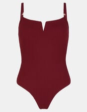 V-Front Shaping Swimsuit, Red (BURGUNDY), large