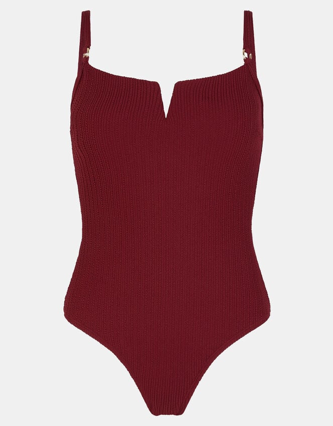 V-Front Shaping Swimsuit, Red (BURGUNDY), large
