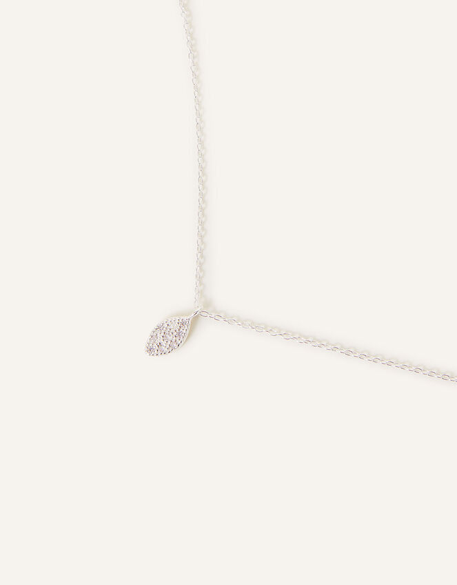 Sterling Silver Marquise Shape Pave Necklace, , large