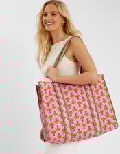 Floral Block Print Quilted Tote Bag, , large