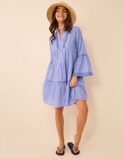 Flute Sleeve Dobby Beach Dress, Blue (BLUE), large