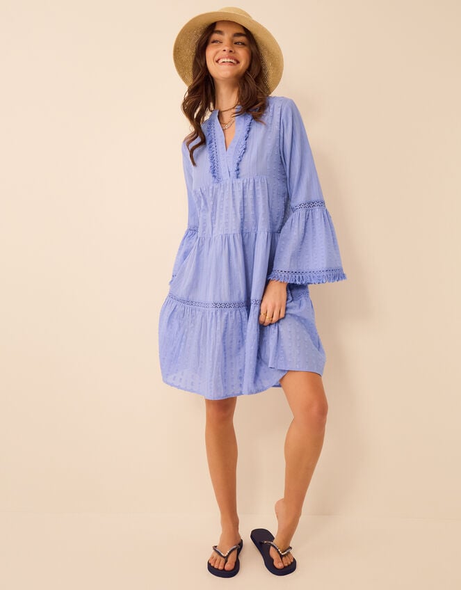 Flute Sleeve Dobby Beach Dress, Blue (BLUE), large