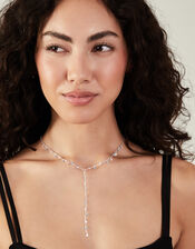 Sterling Silver-Plated Beaded Y-Chain Necklace, , large