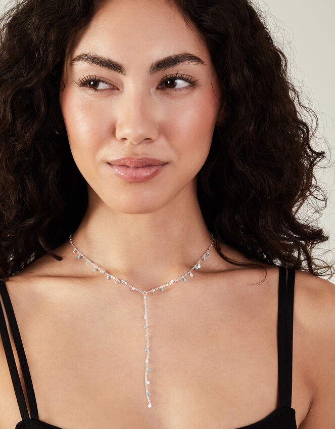 Sterling Silver-Plated Beaded Y-Chain Necklace, , large