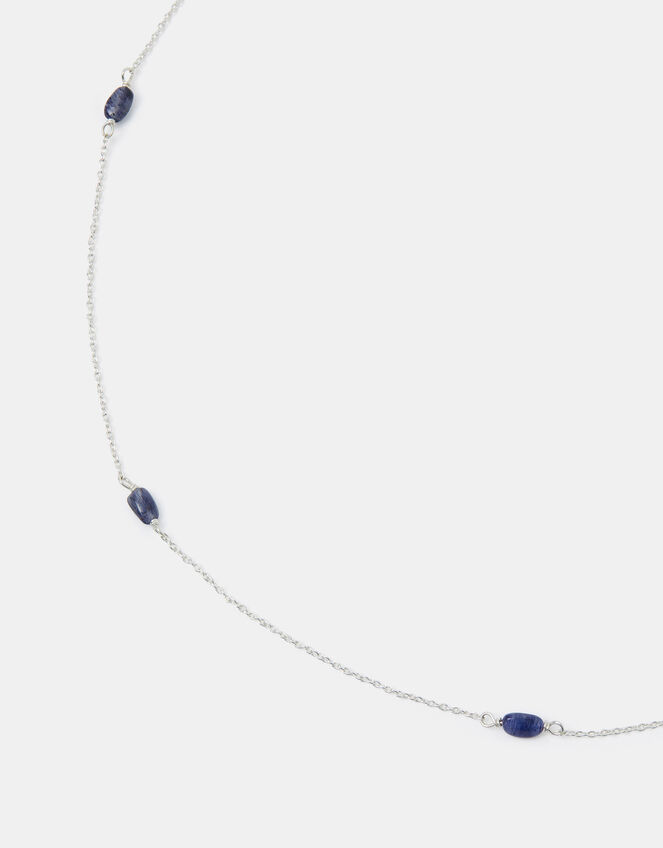 Sterling Silver Blue Agate Station Necklace, , large
