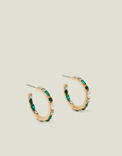 Gemstone Hoop Earrings Green, , large
