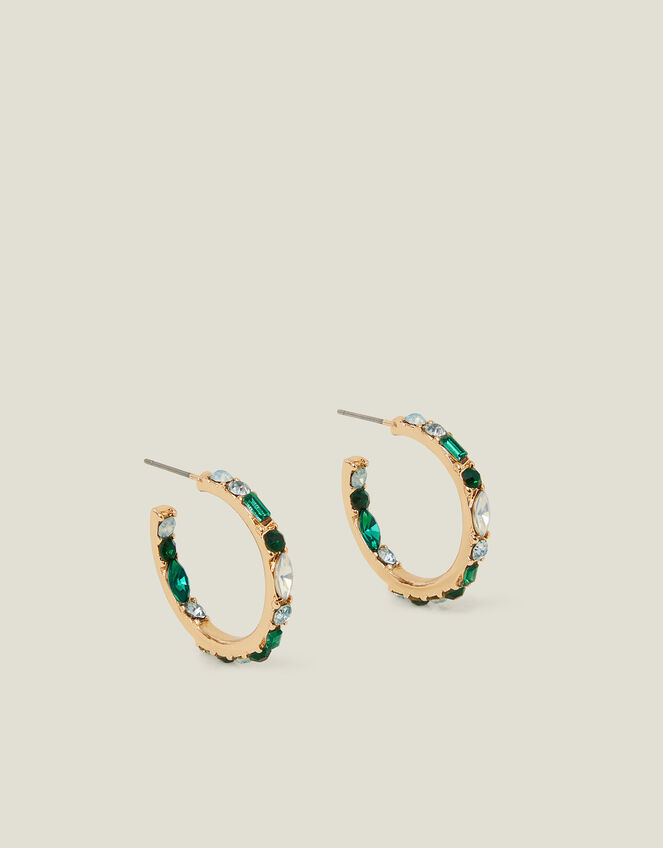 Gemstone Hoop Earrings Green, , large