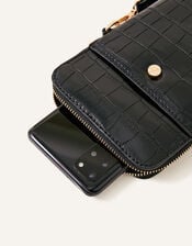 Faux Croc Cross-Body Phone Bag, , large