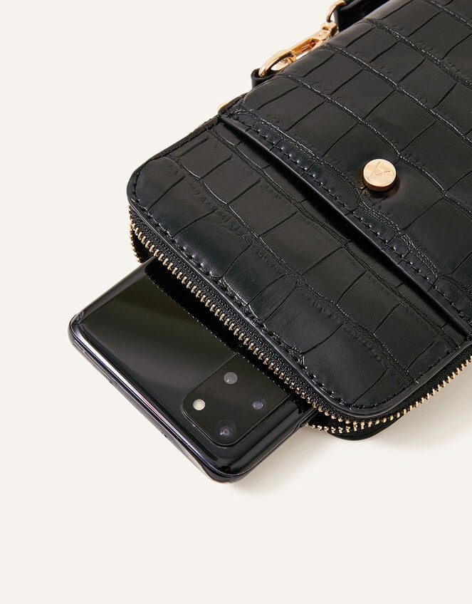 Faux Croc Cross-Body Phone Bag, , large