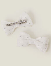 2-Pack Girls Sparkle Bow Hair Clips, Ivory (IVORY), large