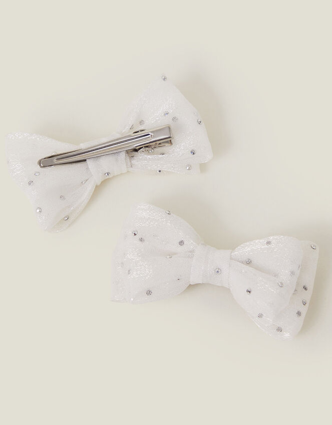 2-Pack Girls Sparkle Bow Hair Clips, Ivory (IVORY), large