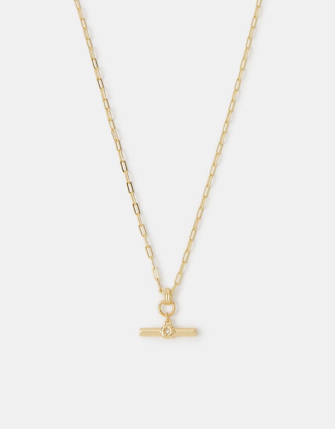 14ct Gold-Plated T-Bar Pendant Necklace, , large