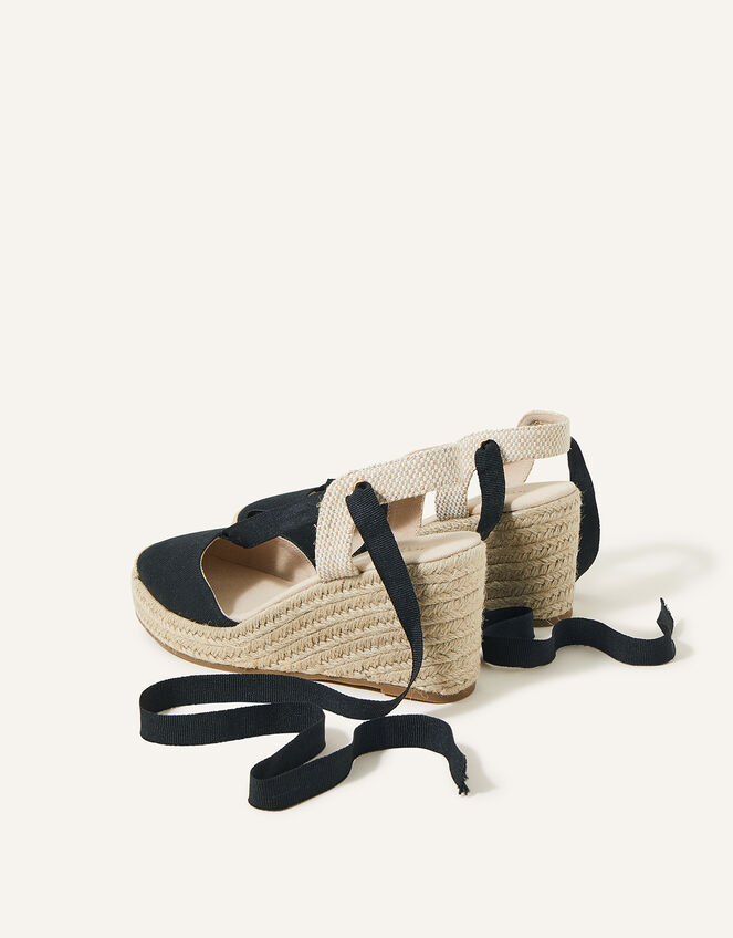 Tie-Up Espadrille Wedges, Black (BLACK), large
