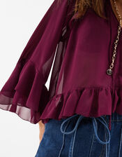 Ruffle Chiffon Blouse, Red (BURGUNDY), large