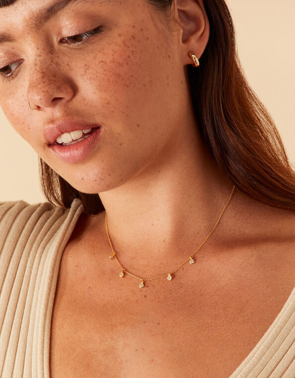 Gold Vermeil Zircon Stationed Necklace, , large