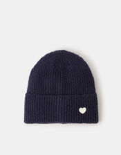 Heart Ribbed Beanie Hat, , large