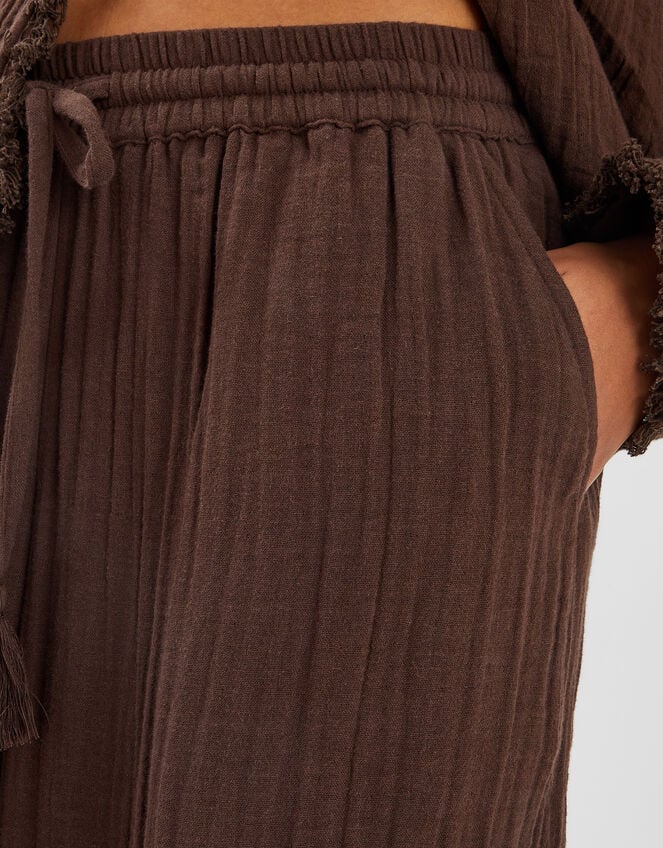Crinkle Wide Leg Trousers, Brown (CHOCOLATE), large