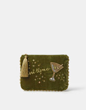 Embellished Martini Velvet Pouch, , large