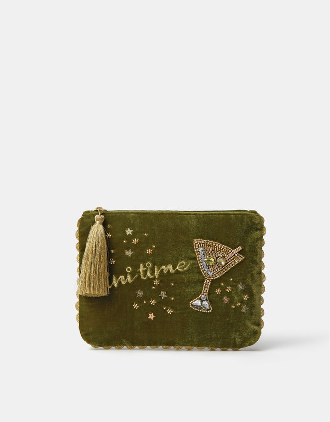 Embellished Martini Velvet Pouch, , large