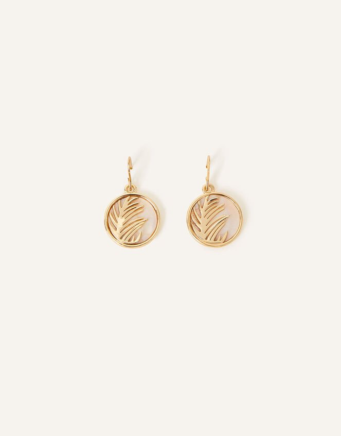 Mother of Pearl Circle Leaf Earrings , , large