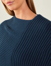 Ribbed Poncho, Blue (NAVY), large