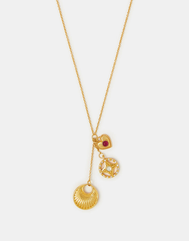 14ct Gold-Plated Lariat Charm Necklace, , large