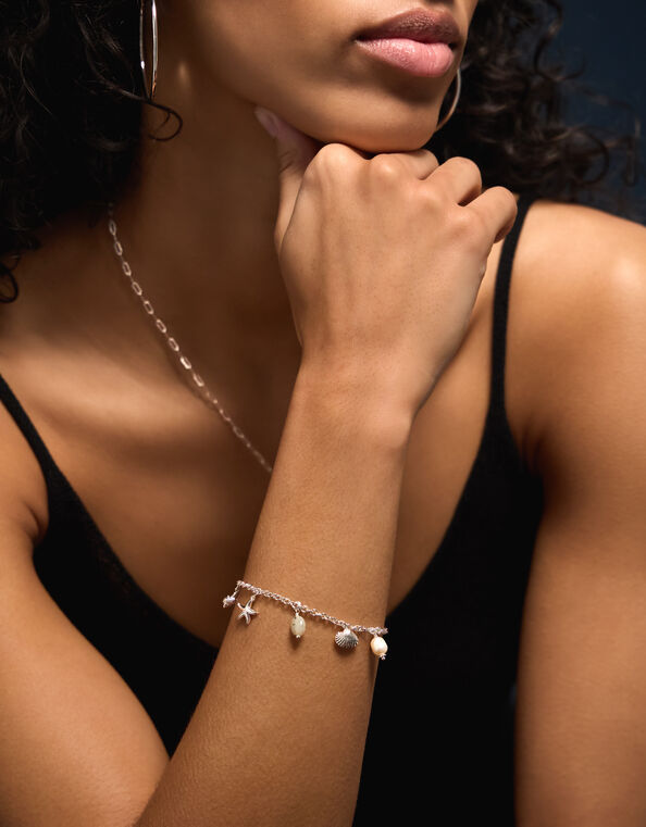 Sterling Silver-Plated Ocean Charm Bracelet, , large