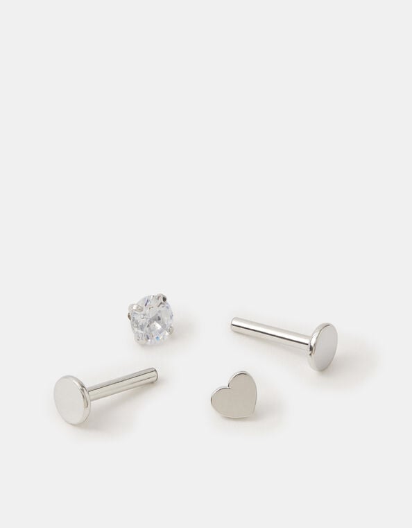2-Pack Surgical Steel Heart Flatback Stud Earrings, , large