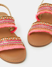 Girls Bead Embellished Strap Sandals, Orange (CORAL), large