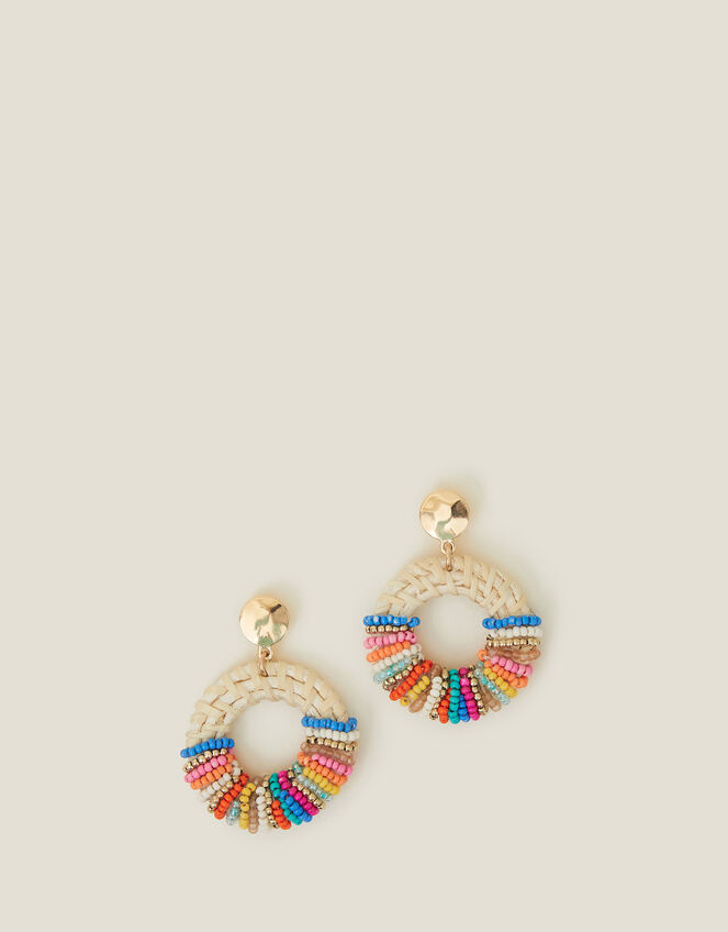 Beaded Raffia Doorknocker Earrings, , large