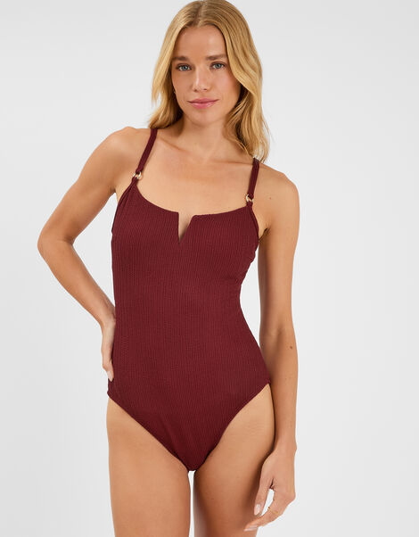 V-Front Shaping Swimsuit, Red (BURGUNDY), large