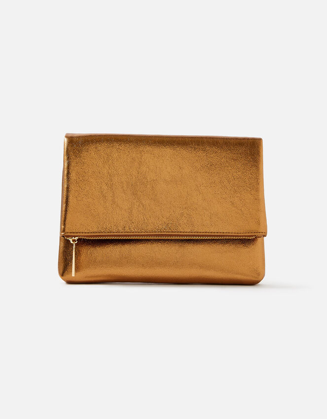 Foldover Clutch Bag, Bronze (BRONZE), large