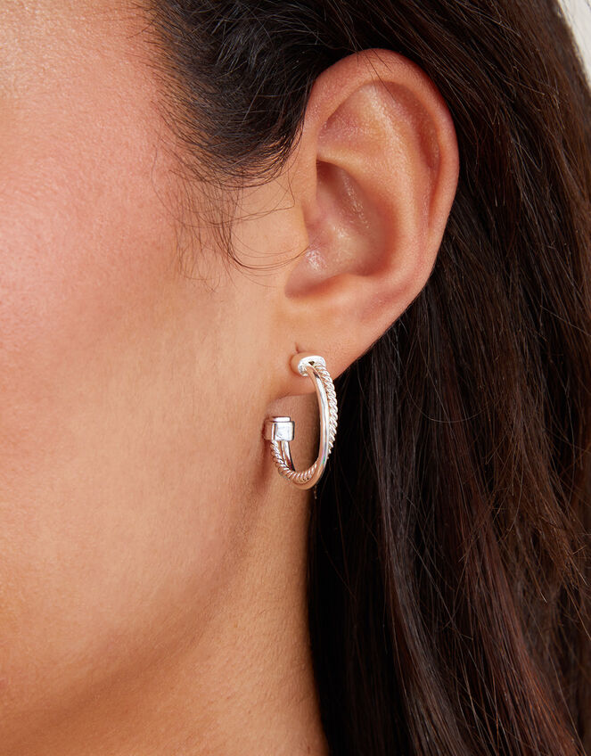 Sterling Silver-Plated Thin Twisted Hoops, , large