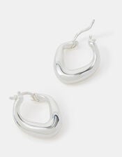 Sterling Silver-Plated Oval Hoop Earrings, , large