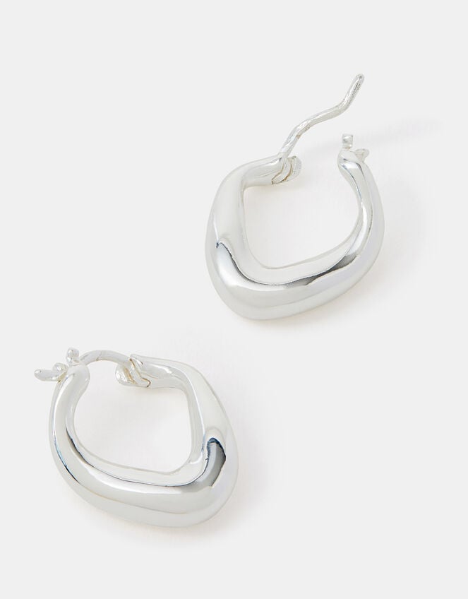 Sterling Silver-Plated Oval Hoop Earrings, , large