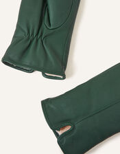 Faux Fur-Lined Leather Gloves, Green (GREEN), large