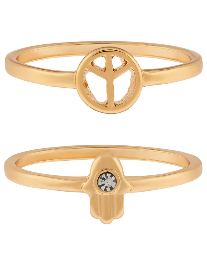 Peace and Hasma Hand Stacking Ring Set, Gold (GOLD), large