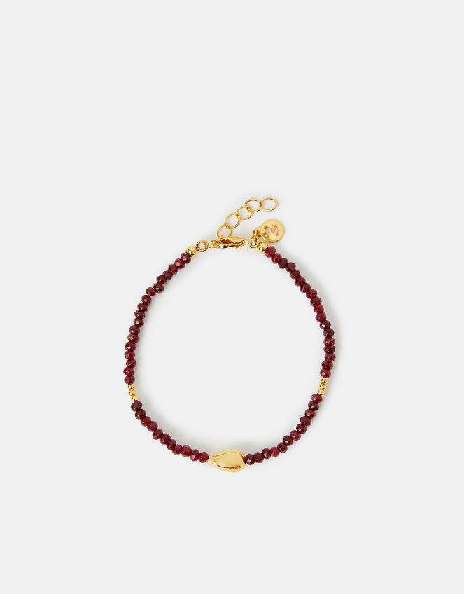 14ct Gold-Plated Nugget Ruby Quartz Bead Bracelet, , large