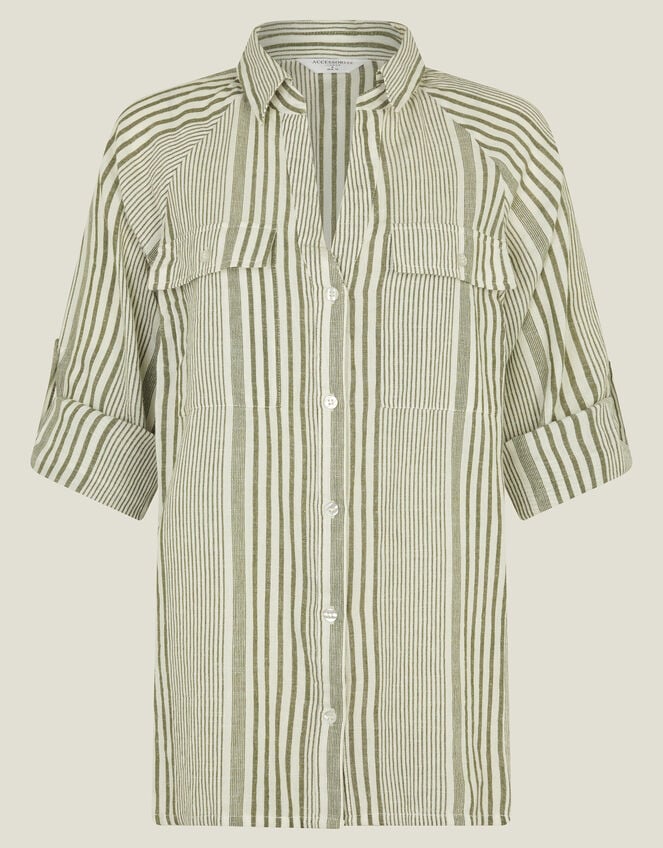 Stripe Beach Shirt, Green (KHAKI), large