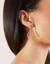 Pave Organic Oval Short Drop Earrings, Gold (GOLD), large