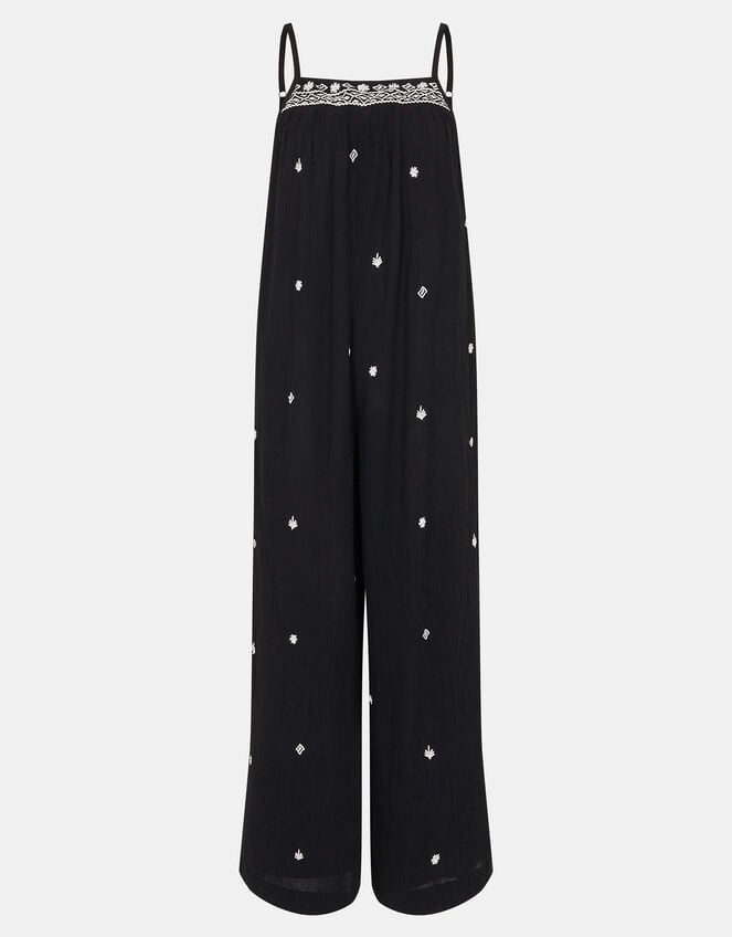 Embroidered Beach Jumpsuit, Black (BLACK), large