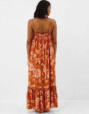 Sleeveless Floral Shimmer Maxi Dress, Orange (RUST), large