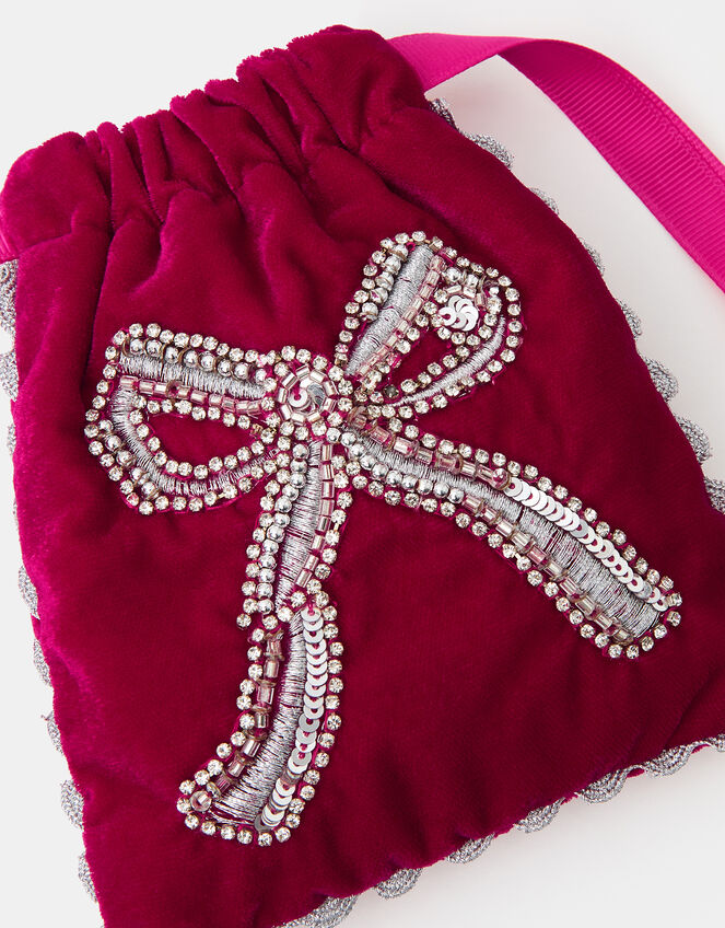 Embellished Bow Drawstring Bag, , large