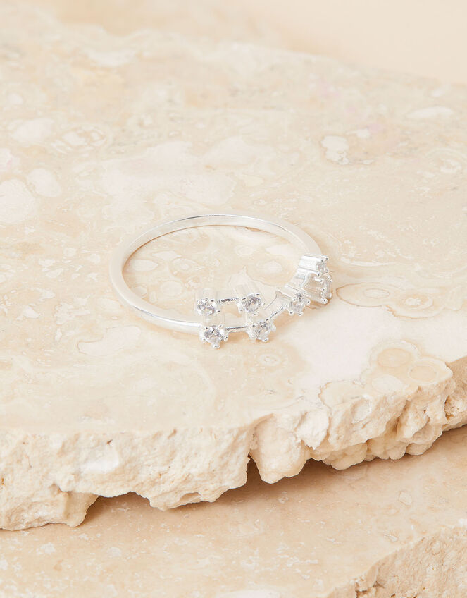 Recycled Sterling Silver Sparkly Constellation Leo Ring, White (ST CRYSTAL), large