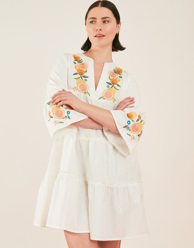 Lemon and Oranges Embroidered Dress, Ivory (IVORY), large