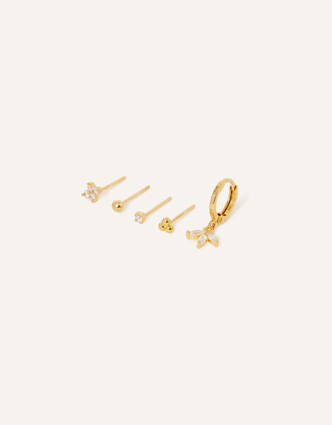 14ct Gold-Plated Irregular Earrings 5 Pack, , large