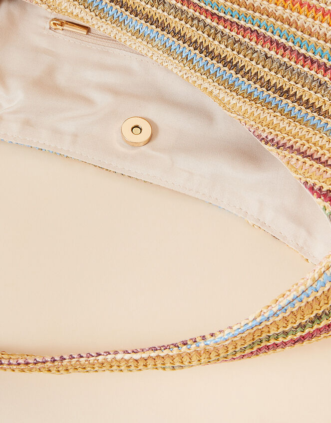 Stripe Raffia Slouch Bag, , large