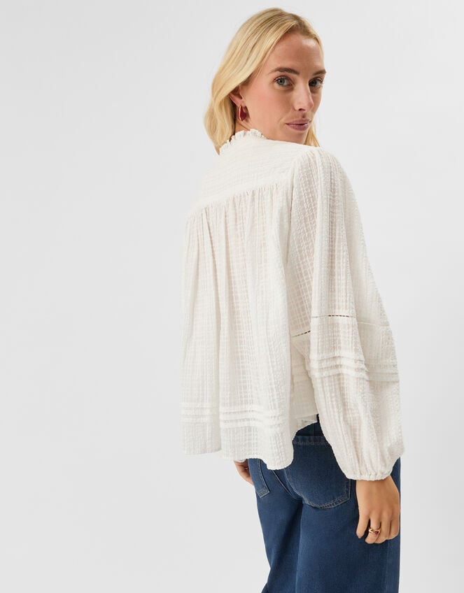 Frilly Woven Cotton Blouse, White (WHITE), large
